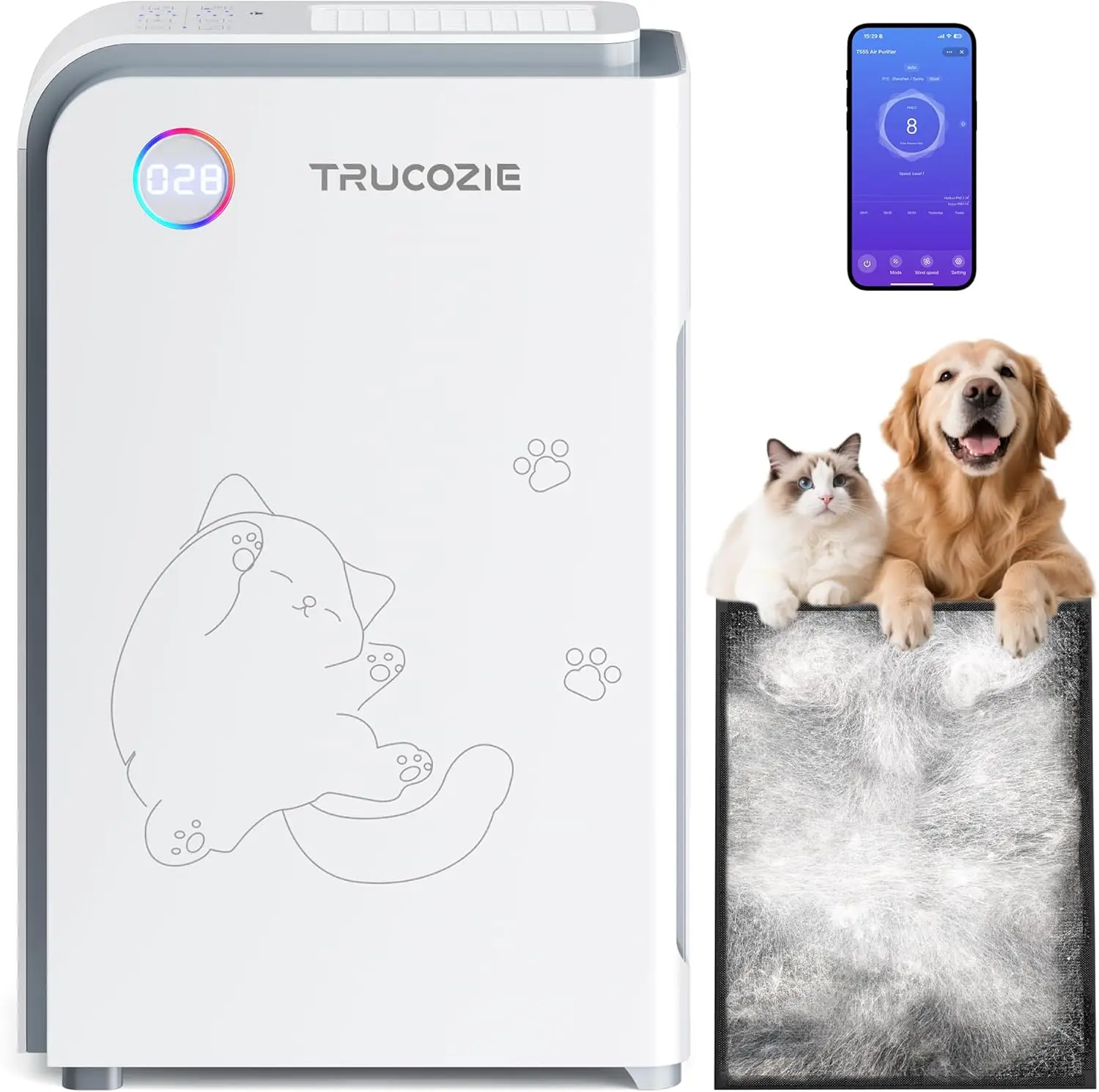 Large Pet Air Purifier for Home up to 3000 Ft², Absorbs Floating Cat and Dog Hair, Smart WiFi, 3-in-1 Filter with Anion
Large Pet Air Purifier for Home up to 3000 Ft², Absorbs Floating Cat and Dog Hair, Smart WiFi, 3-in-1 Filter with Anion