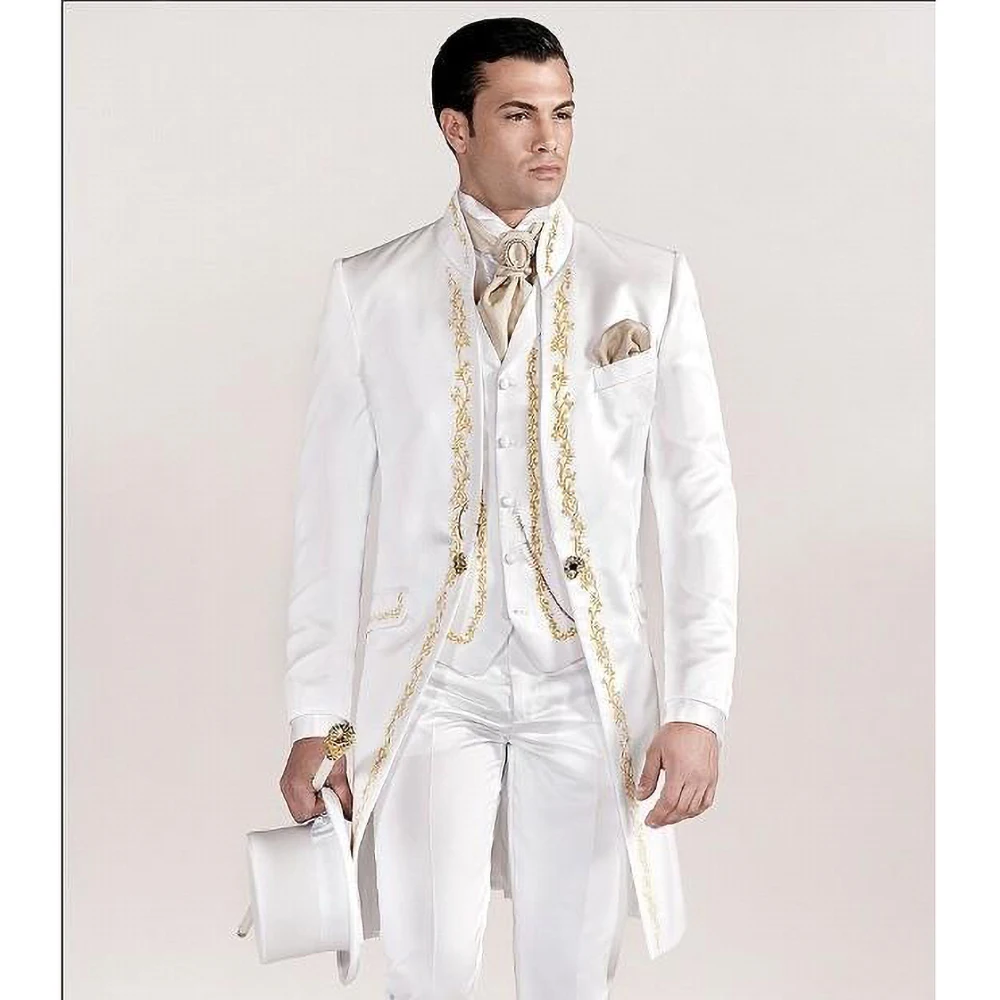Summer Embroidered Men Suits Fashion Stand Collar Satin White Male Suit Slim Fit Prom Party Wedding Tailcoat Elegant 3 Piece
Summer Embroidered Men Suits Fashion Stand Collar Satin White Male Suit Slim Fit Prom Party Wedding Tailcoat Elegant 3 Piece