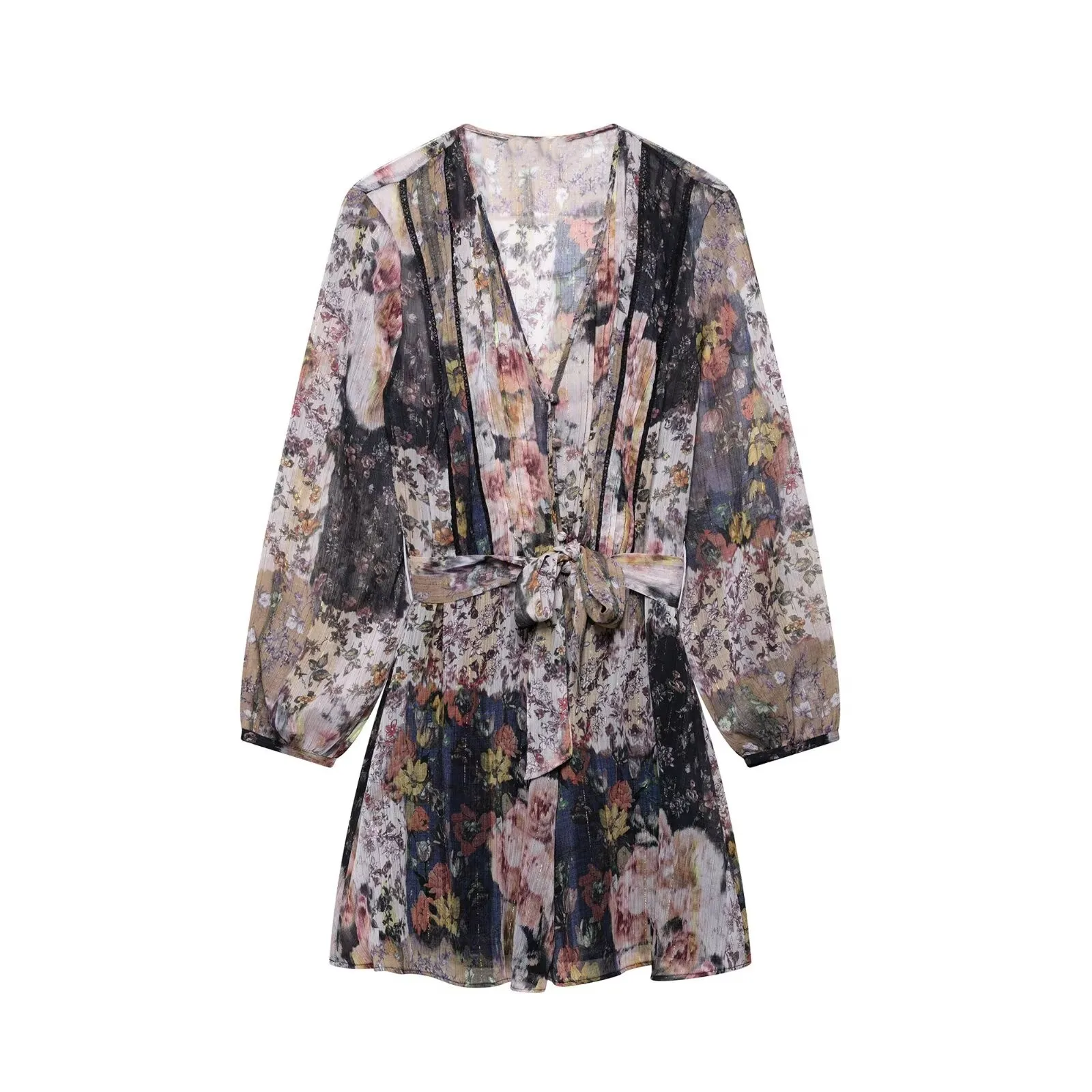 ZBZA Women Lace-up Vintage Floral Print Dress Loose V-neck Long Sleeve Single-breasted Mid-waist Midi Dress Summer New Chic Top
ZBZA Women Lace-up Vintage Floral Print Dress Loose V-neck Long Sleeve Single-breasted Mid-waist Midi Dress Summer New Chic Top