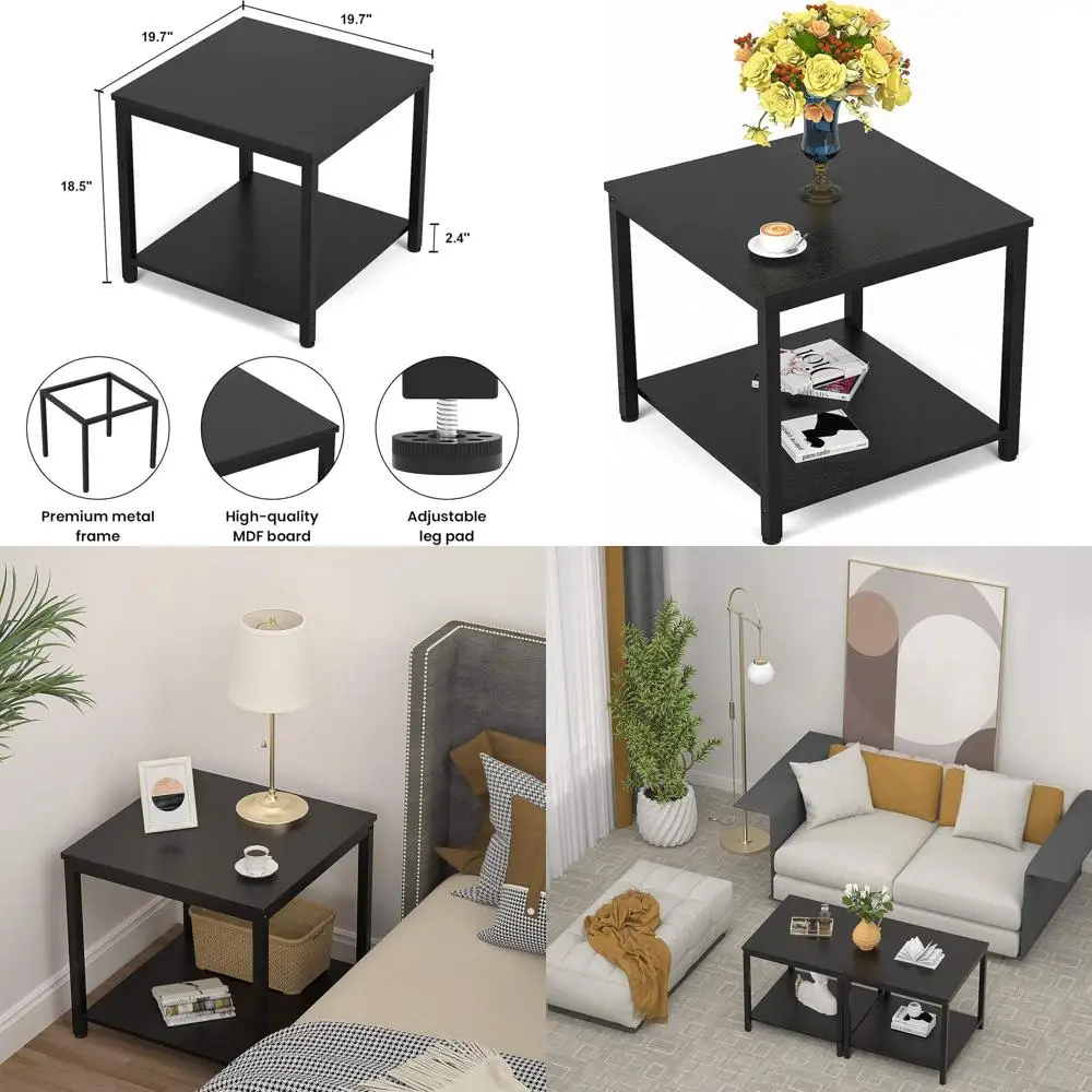 20 2-Tier Metal & Wood Side Table, Modern Industrial Style, Ideal for Living Room or Bedroom, Black
20 2-Tier Metal & Wood Side Table, Modern Industrial Style, Ideal for Living Room or Bedroom, Black