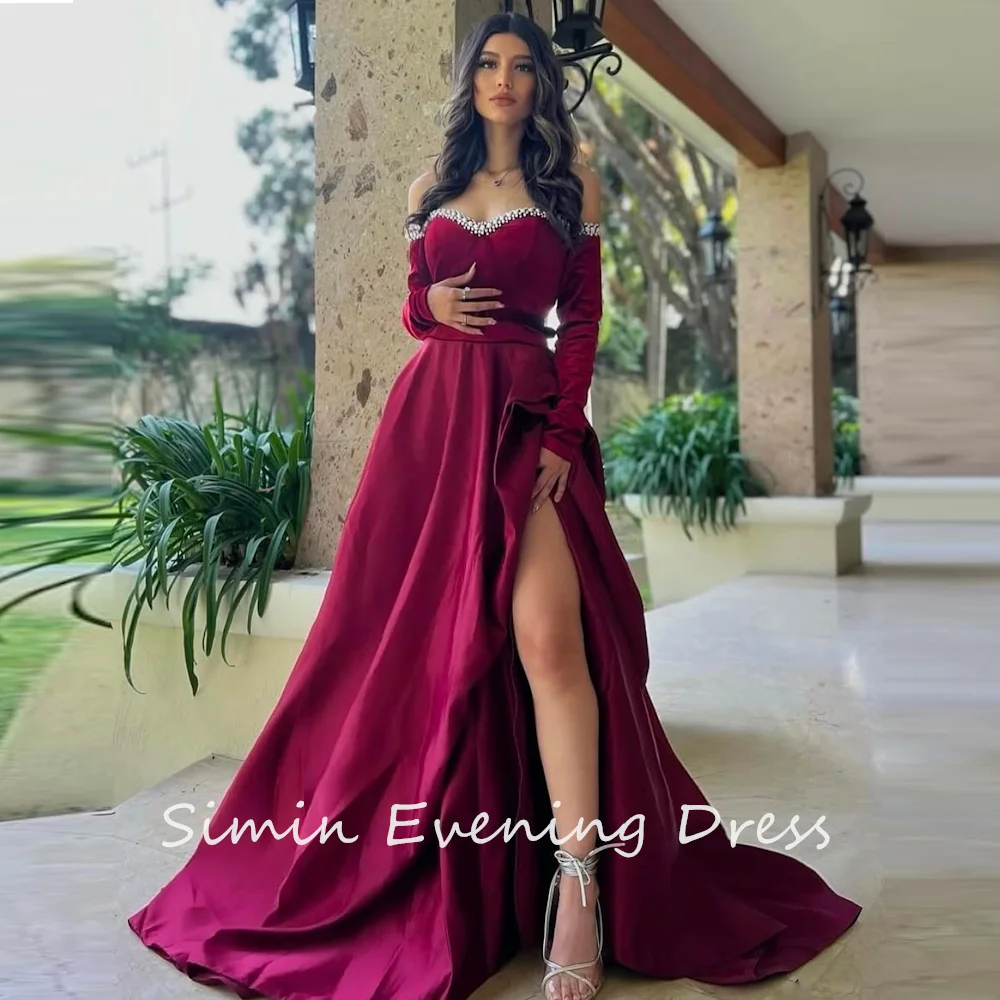 Simin فستانس Customized A-Line Beads Off-the-shoulder Ruched Classy Saudi Prom Gown Satin Evening Party dresses for women 2025
Simin فستانس Customized A-Line Beads Off-the-shoulder Ruched Classy Saudi Prom Gown Satin Evening Party dresses for women 2025