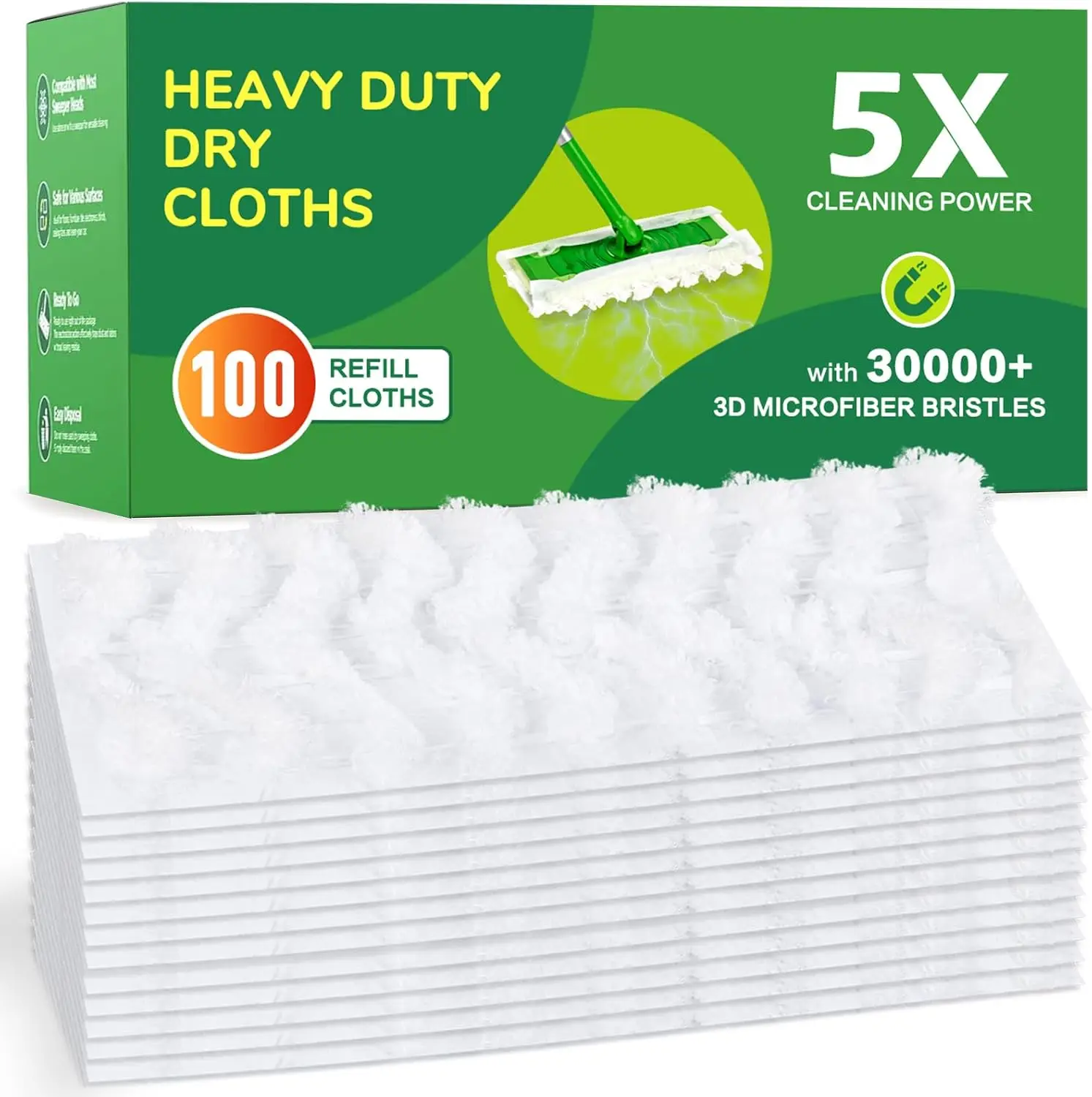100ct Dry Sweeping Cloths for Sweeper Mop, Heavy Duty Microfiber Duster Mop Pad Refills, Captures Dust & Pet Hair, for Har
100ct Dry Sweeping Cloths for Sweeper Mop, Heavy Duty Microfiber Duster Mop Pad Refills, Captures Dust & Pet Hair, for Har