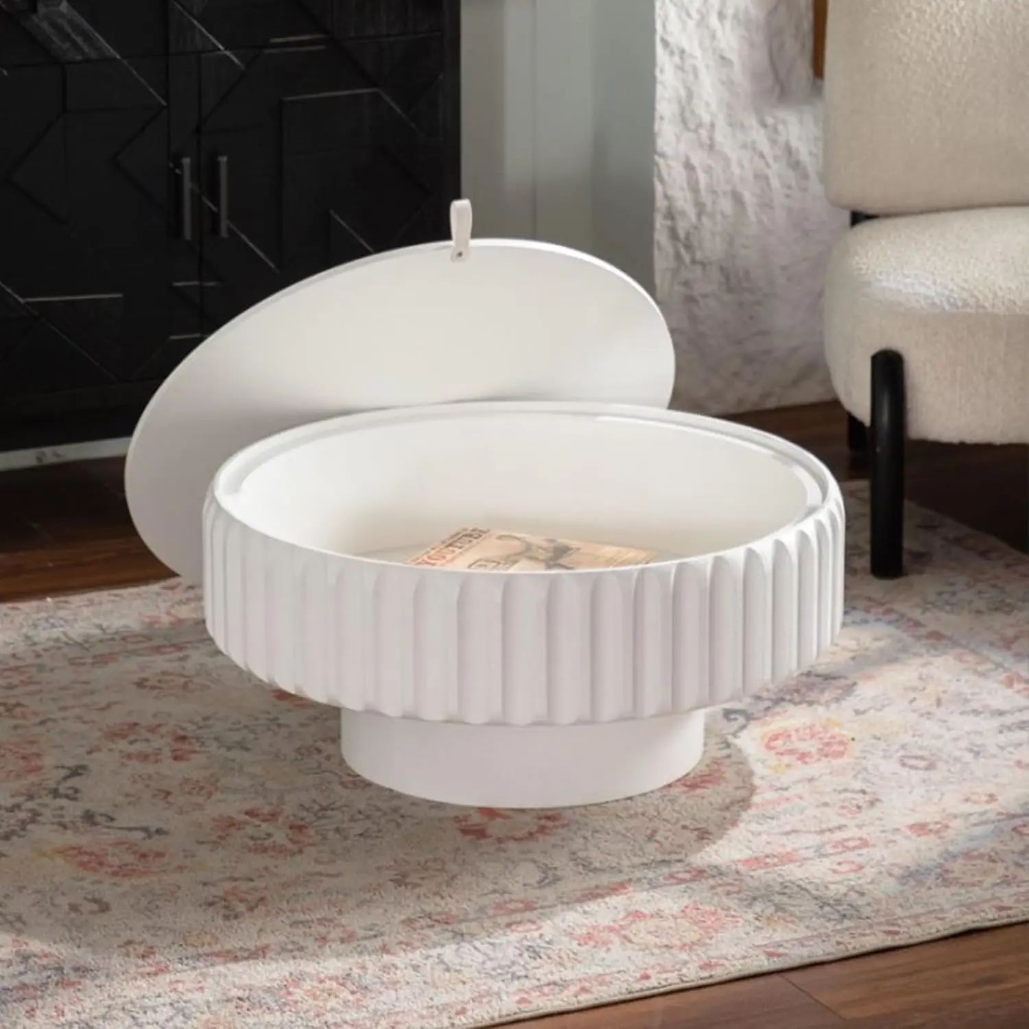 31.5" Round Coffee Table with Hidden Storage Compartment, Modern Handcraft Fluted Drum Coffee Table, Wooden Circle, Customized
31.5" Round Coffee Table with Hidden Storage Compartment, Modern Handcraft Fluted Drum Coffee Table, Wooden Circle, Customized