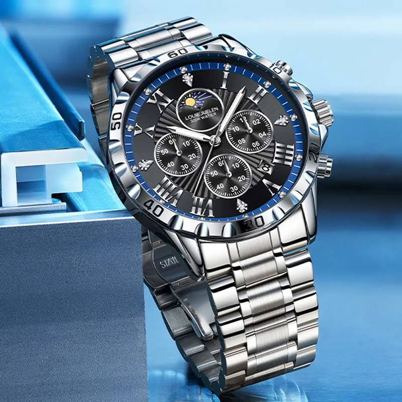LOUIE JUELEN New Business Multifunction Watch Sun Moon Stars Luminous Water-Resistant Men's Wristwatch Male's Quartz Watch
LOUIE JUELEN New Business Multifunction Watch Sun Moon Stars Luminous Water-Resistant Men's Wristwatch Male's Quartz Watch
