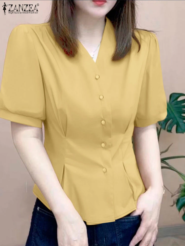 ZANZEA Summer Eegant Office Work Shirts Stylish Women Blouses V Neck Slim Fit Tunic Tops Short Puff Sleeve Solid Buttons Blusas
ZANZEA Summer Eegant Office Work Shirts Stylish Women Blouses V Neck Slim Fit Tunic Tops Short Puff Sleeve Solid Buttons Blusas