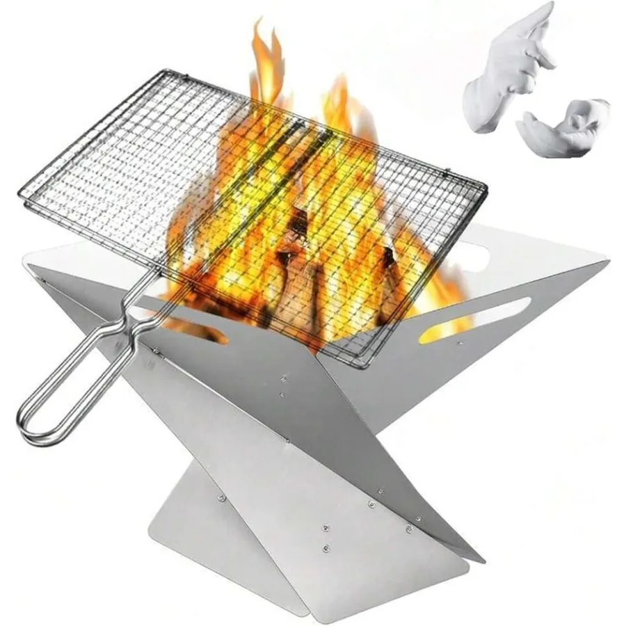 Foldable Portable Fire Pit - Stainless Steel Camping Fire Bowl With 304 Steel Grill Net and Heat-Resistant Gloves - Compact Bon
Foldable Portable Fire Pit - Stainless Steel Camping Fire Bowl With 304 Steel Grill Net and Heat-Resistant Gloves - Compact Bon