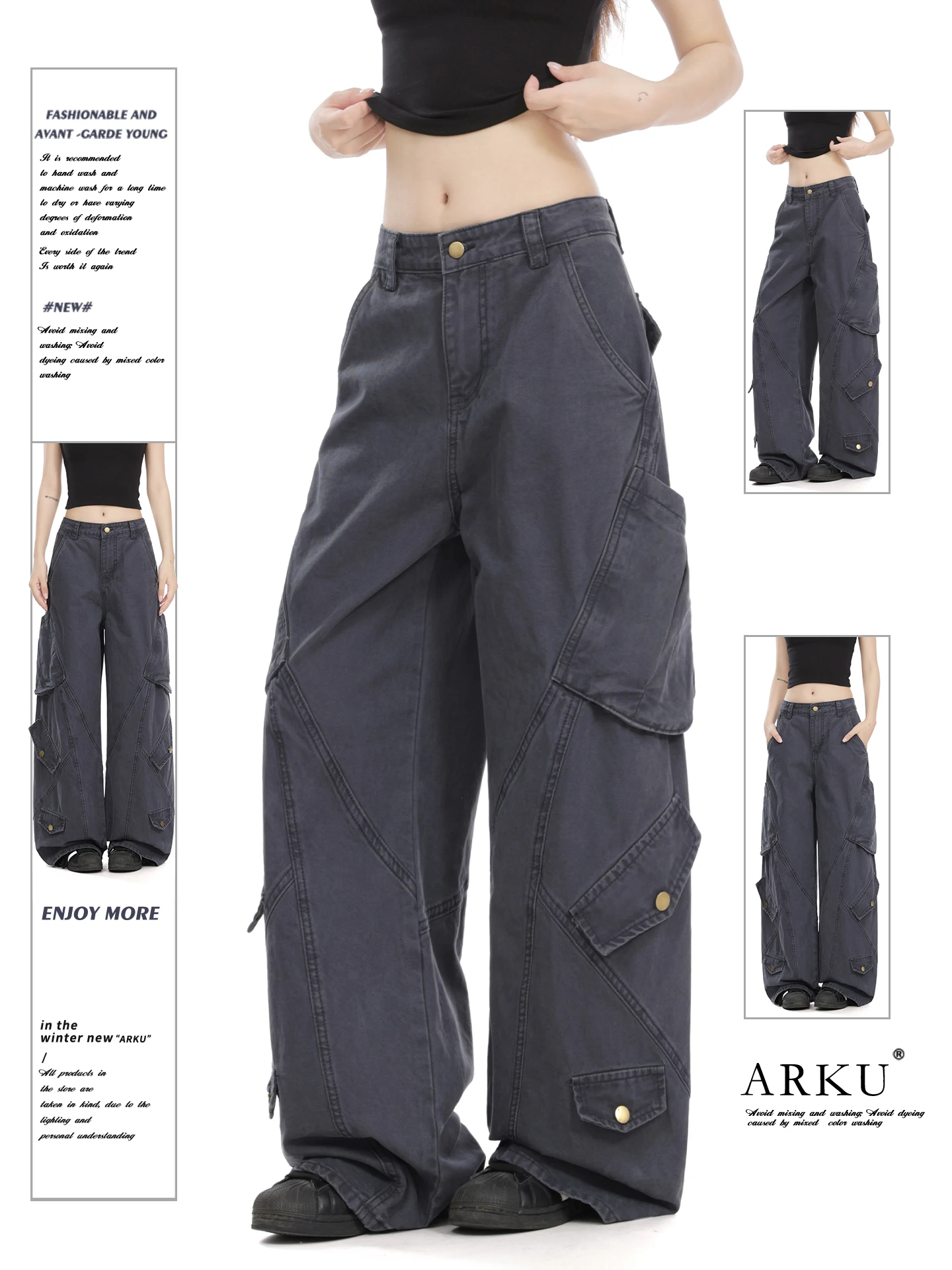 American Style Heavy Duty Washed Workwear Jeans Women's Loose Wide Leg Straight Cut Multi Pocket Design Slimming Denim Pants
American Style Heavy Duty Washed Workwear Jeans Women's Loose Wide Leg Straight Cut Multi Pocket Design Slimming Denim Pants