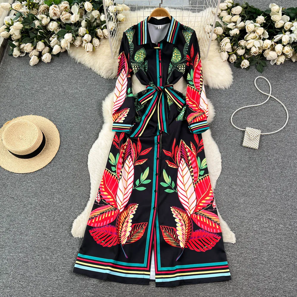 Fashion Flroal Print Vintage Maxi Dress Runway Women Long Sleeve Turn Down Collar Belt Lace Up A-Line Party Robes Vestidos N9853
Fashion Flroal Print Vintage Maxi Dress Runway Women Long Sleeve Turn Down Collar Belt Lace Up A-Line Party Robes Vestidos N9853