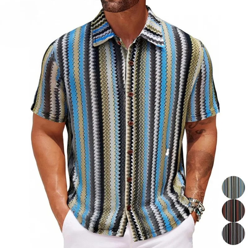 Summer Trend Men's Ethnic Striped Polyester Shirt Casual Loose Breathable Button Up Shirt Boho Style Lapel Short Sleeve Shirt
Summer Trend Men's Ethnic Striped Polyester Shirt Casual Loose Breathable Button Up Shirt Boho Style Lapel Short Sleeve Shirt