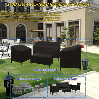 Patio furniture cover set of 4, 210D polyester, outdoor furniture dust cover.
Patio furniture cover set of 4, 210D polyester, outdoor furniture dust cover.