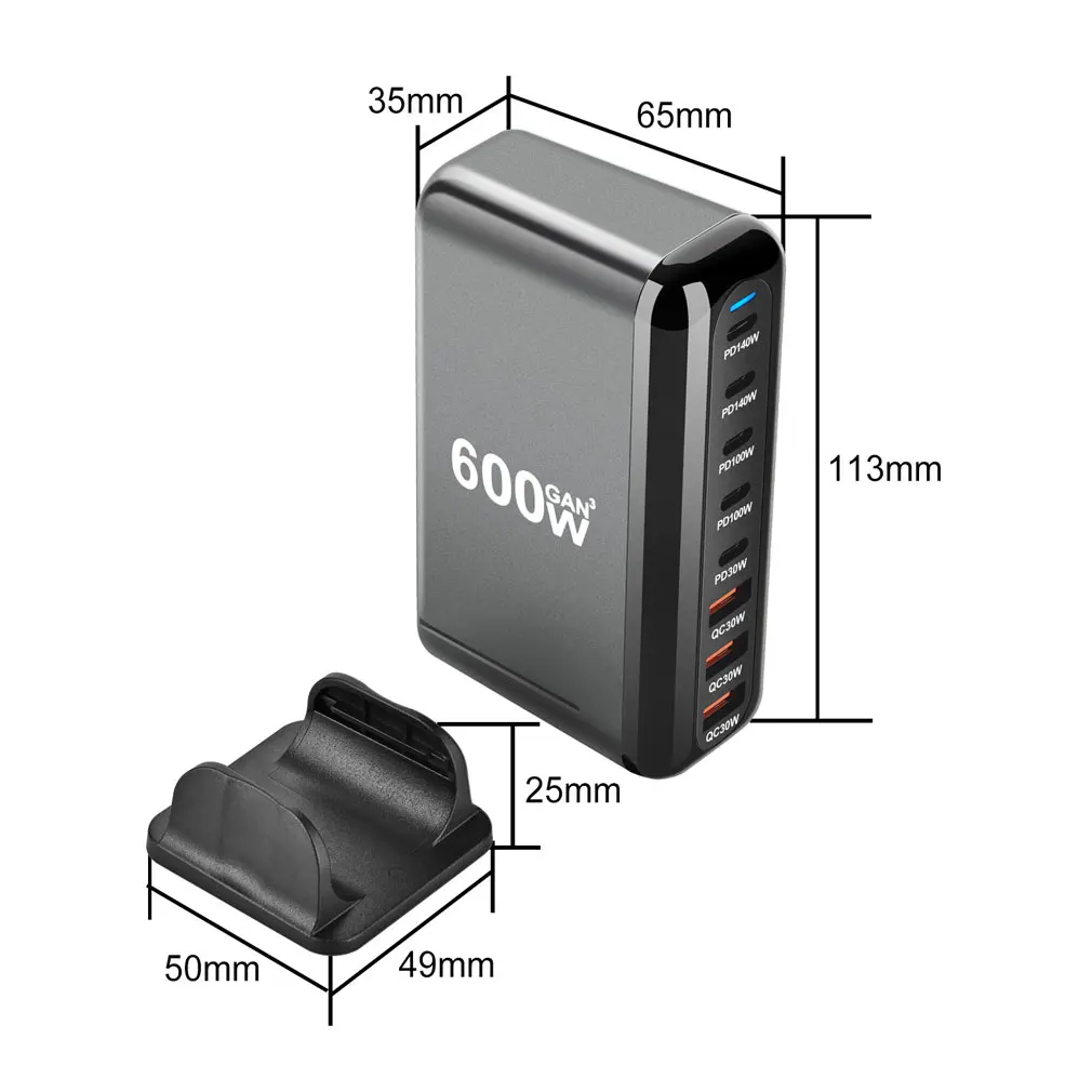 Hot 8 Ports Fast Charge 3.0 USB Type C 600W GaN Fast Charger Portable Design 5C3A PD Charger for Phones and Tablets Wholesale
Hot 8 Ports Fast Charge 3.0 USB Type C 600W GaN Fast Charger Portable Design 5C3A PD Charger for Phones and Tablets Wholesale
