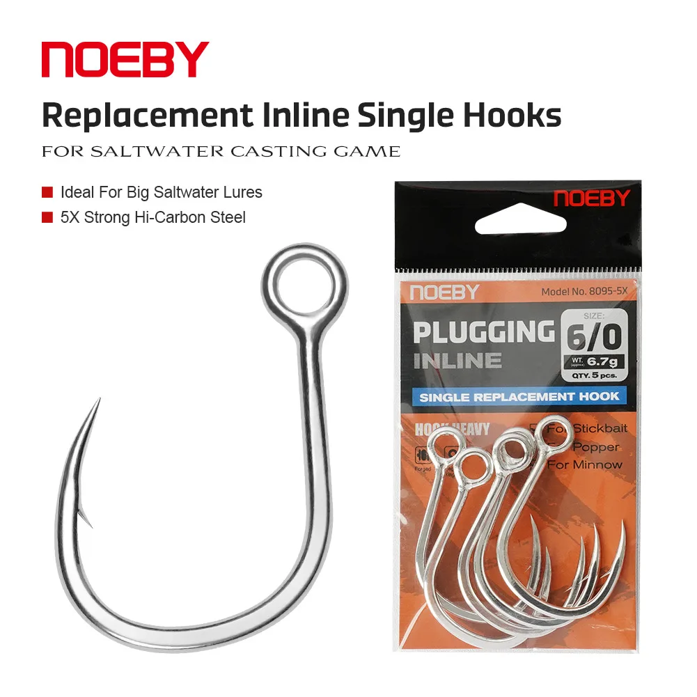 Noeby Replacement Inline Single Hook 5X Strong Hi-Carbon Steel for Big Saltwater Lure Casting Game Heavy Duty Inline Single Hook
Noeby Replacement Inline Single Hook 5X Strong Hi-Carbon Steel for Big Saltwater Lure Casting Game Heavy Duty Inline Single Hook