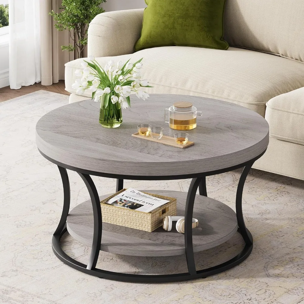 Round Coffee Table for Living Room, 2-Tier Circle Coffee Table with Storage, Accent Center Table Modern Design, Gray Brown
Round Coffee Table for Living Room, 2-Tier Circle Coffee Table with Storage, Accent Center Table Modern Design, Gray Brown