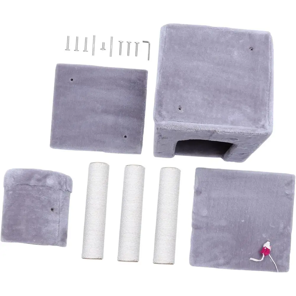 3-Level Cat Tree with Scratch Posts, Hammock, and Lannelette for Kitten Play and Exercise
3-Level Cat Tree with Scratch Posts, Hammock, and Lannelette for Kitten Play and Exercise