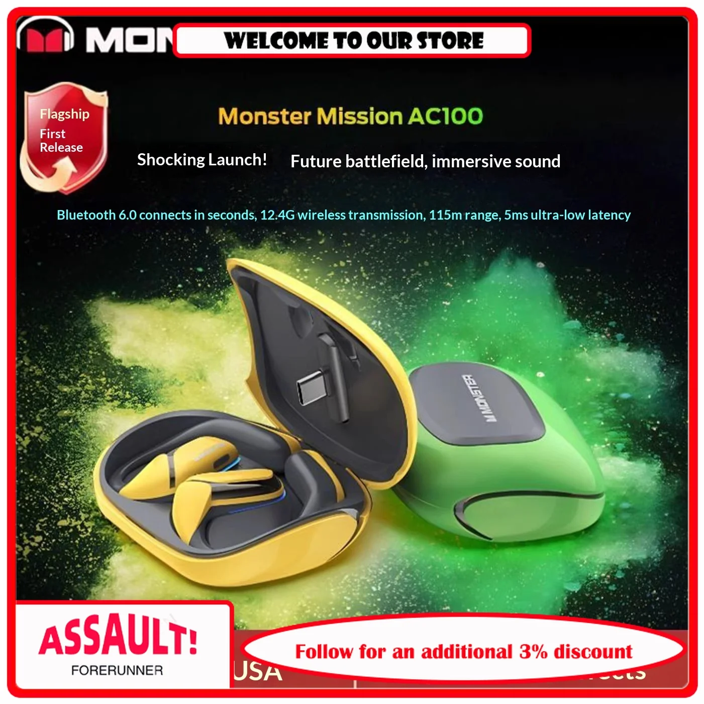 Monster AC100 Ear Hanging Bluetooth Gaming Earphones 2.4G Wireless King's Chicken Dinner
Monster AC100 Ear Hanging Bluetooth Gaming Earphones 2.4G Wireless King's Chicken Dinner