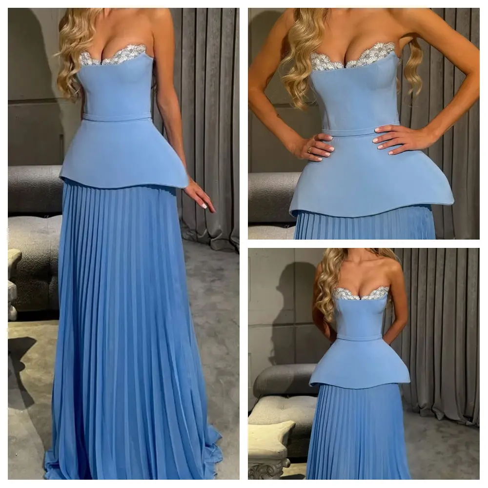 Customized A-line Evening Dresses Floor-length Strapless Sleeveless Prom Gown Fashion Crystal Simple Draped Backless Party Gown
Customized A-line Evening Dresses Floor-length Strapless Sleeveless Prom Gown Fashion Crystal Simple Draped Backless Party Gown