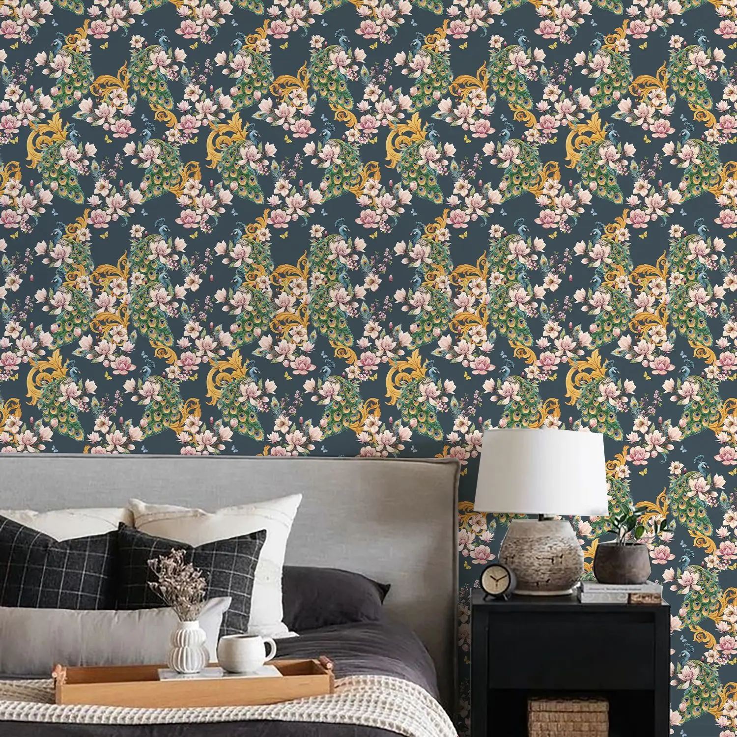 Dark Navy Peony Magnolia Peacock Peel and Stick Wallpaper Removable Self-adhesive Wallcovering for Entryway Cafe Closet
Dark Navy Peony Magnolia Peacock Peel and Stick Wallpaper Removable Self-adhesive Wallcovering for Entryway Cafe Closet