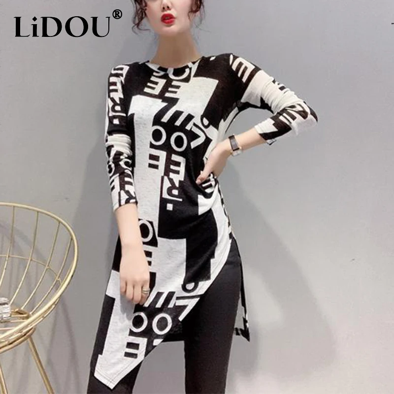 Spring Autumn Streetwear Fashion Letter Printing Slim T-shirt Female Long Sleeve Irregular Slit Pullover Top Women Casual Tee
Spring Autumn Streetwear Fashion Letter Printing Slim T-shirt Female Long Sleeve Irregular Slit Pullover Top Women Casual Tee