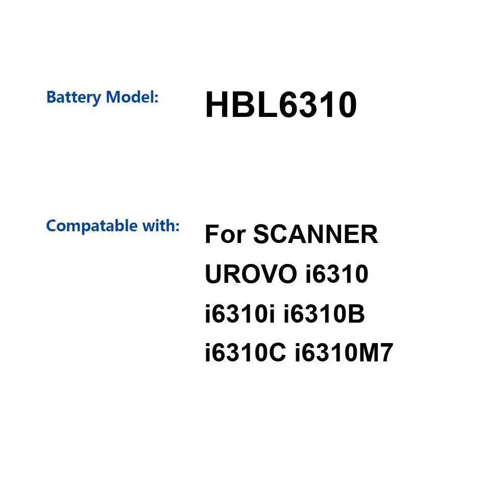 Для Urovo I6310 I6310i I6310b I6310c I6310m7 аккумулятор сканера 4000 мАч HBL6310 высокая совместимость
Для Urovo I6310 I6310i I6310b I6310c I6310m7 аккумулятор сканера 4000 мАч HBL6310 высокая совместимость