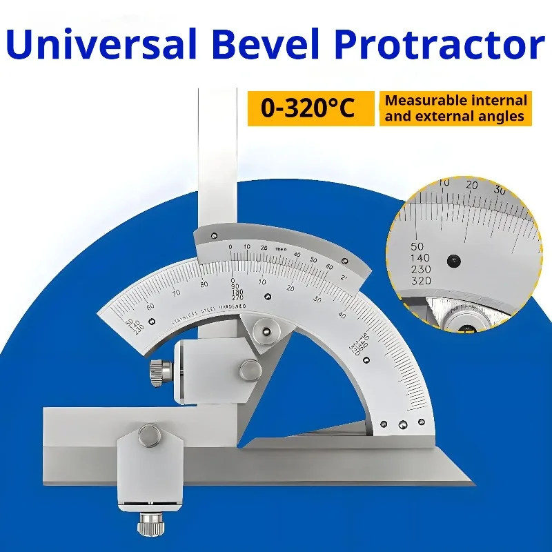 0-320° Stainless Steel Bevel Protractor Convenient Precision Vernier Angle Gauge Portable Machining Woodworking Measuring Tool
0-320° Stainless Steel Bevel Protractor Convenient Precision Vernier Angle Gauge Portable Machining Woodworking Measuring Tool