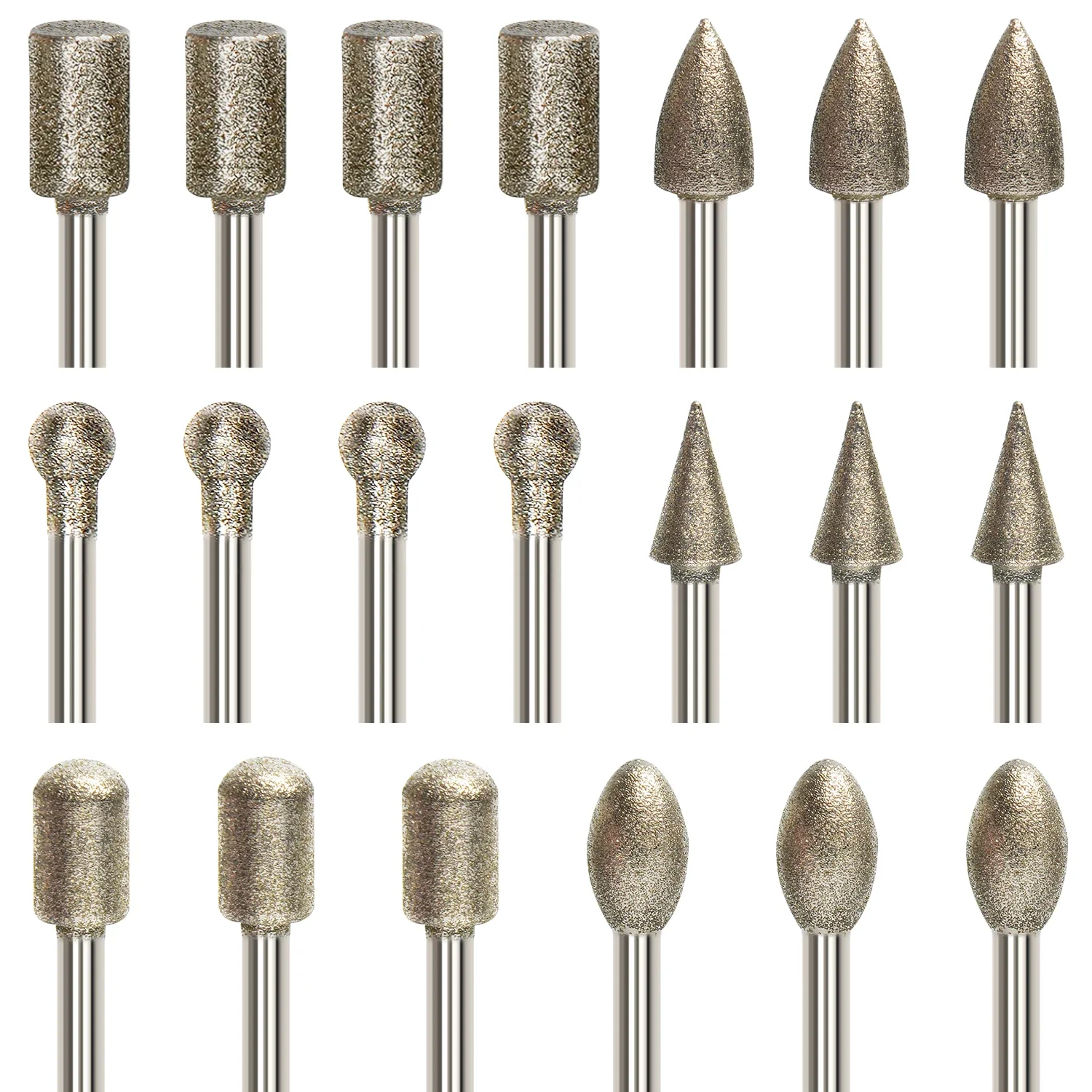 20PCS Stone Carving Set Diamond Burr Bits Rotary Tools Accessories 1/8’ Shank for Carving Engraving Grinding Polishing Glass
20PCS Stone Carving Set Diamond Burr Bits Rotary Tools Accessories 1/8’ Shank for Carving Engraving Grinding Polishing Glass