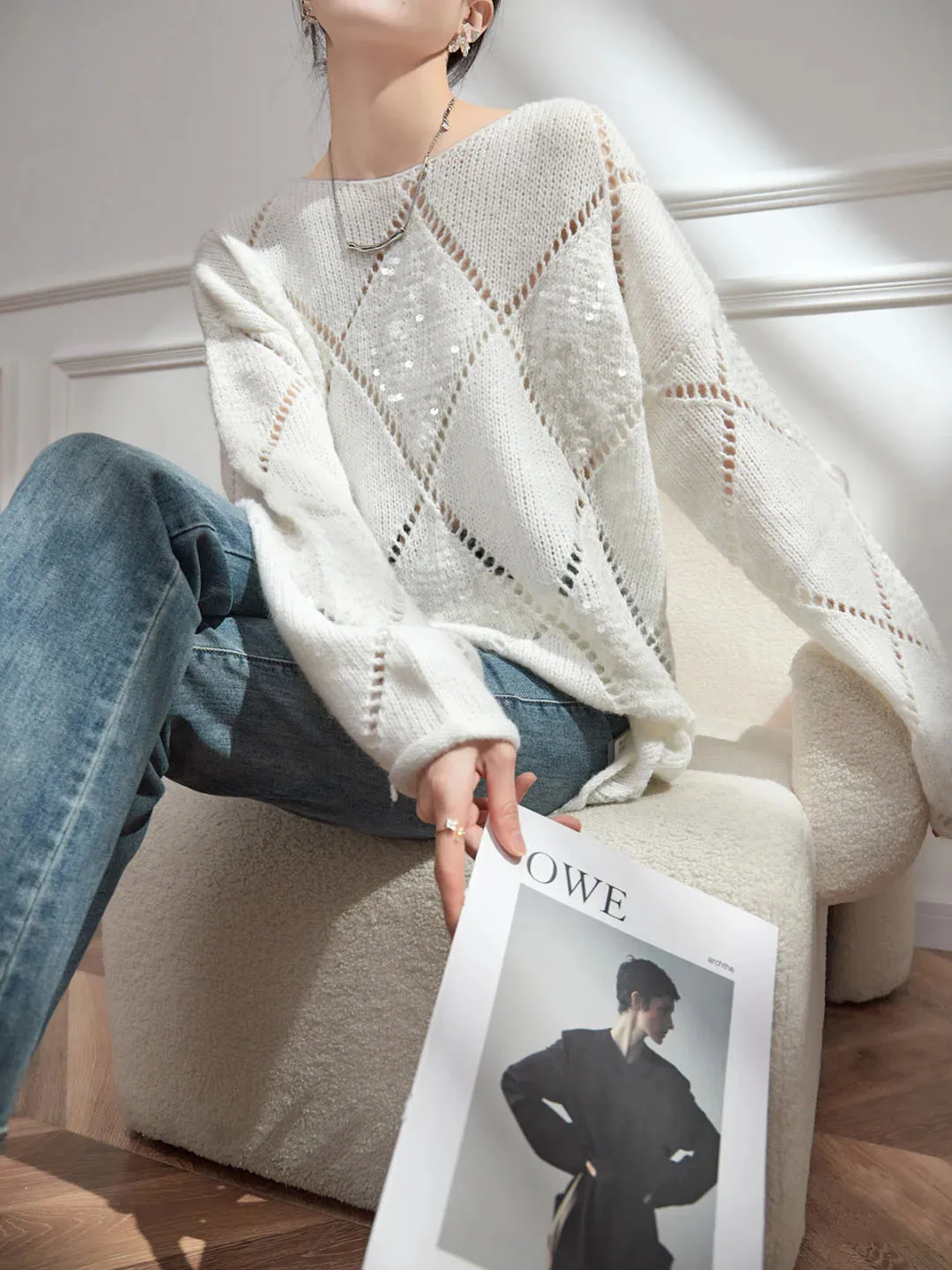 Женский свитер с длинными рукавами и вышивкой, ажурный вязаный пуловер с бриллиантами, свободный крой, винтажный топ Y2K
Женский свитер с длинными рукавами и вышивкой, ажурный вязаный пуловер с бриллиантами, свободный крой, винтажный топ Y2K