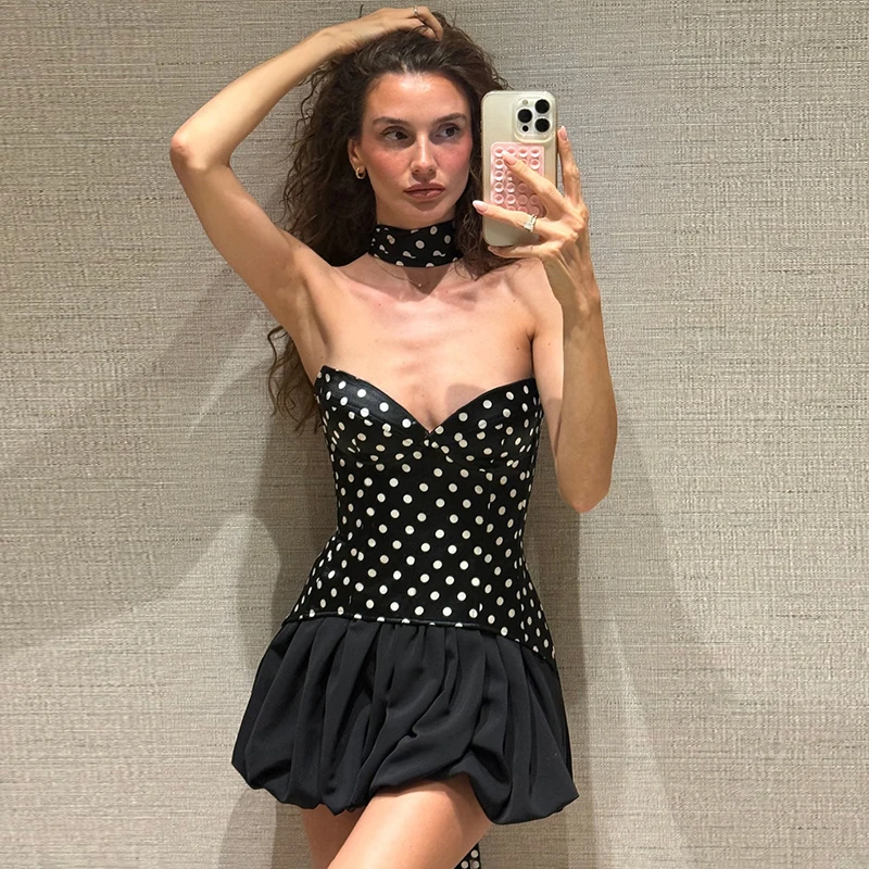 Tornova Strapless Polka Dot Dress Women's Sexy High Waist Ribbon Mini Pleated Dress Birthday Party Clothes Female Elegant Dress
Tornova Strapless Polka Dot Dress Women's Sexy High Waist Ribbon Mini Pleated Dress Birthday Party Clothes Female Elegant Dress