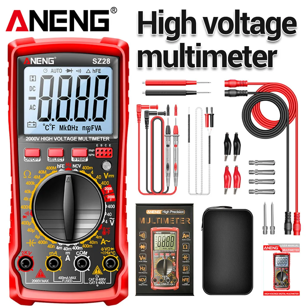Цифровой мультиметр ANENG SZ28 Smart с 4000 измерениями: тестер напряжения AC/DC, тока, сопротивления, частоты, диодов, NCV, высоковольтный измеритель напряжения
Цифровой мультиметр ANENG SZ28 Smart с 4000 измерениями: тестер напряжения AC/DC, тока, сопротивления, частоты, диодов, NCV, высоковольтный измеритель напряжения