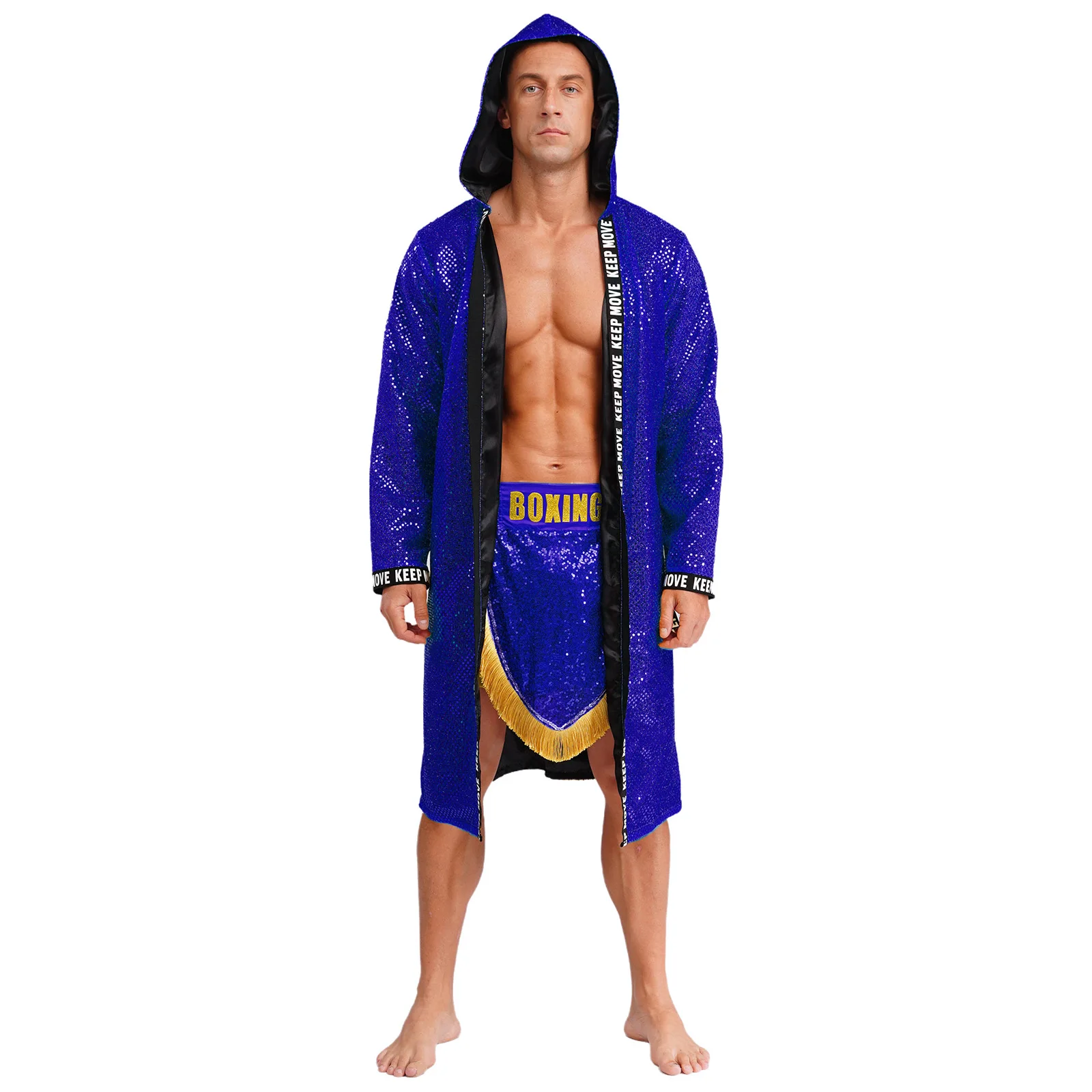 Men Hooded Long Sleeves Sequins Boxing Robe With Belt And Fringes Boxing Shorts for Boxing Muay Thai Martial Arts Training Wear
Men Hooded Long Sleeves Sequins Boxing Robe With Belt And Fringes Boxing Shorts for Boxing Muay Thai Martial Arts Training Wear