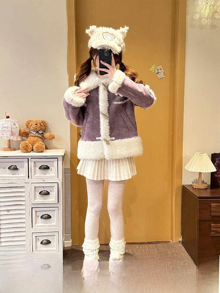 Girls' Sweet Retro Purple Suede Short Coat Winter Thickened Navy Collar Outerwear Soft Polyester Fabric Daily Wear Ladies' Ja...
Girls' Sweet Retro Purple Suede Short Coat Winter Thickened Navy Collar Outerwear Soft Polyester Fabric Daily Wear Ladies' Ja...