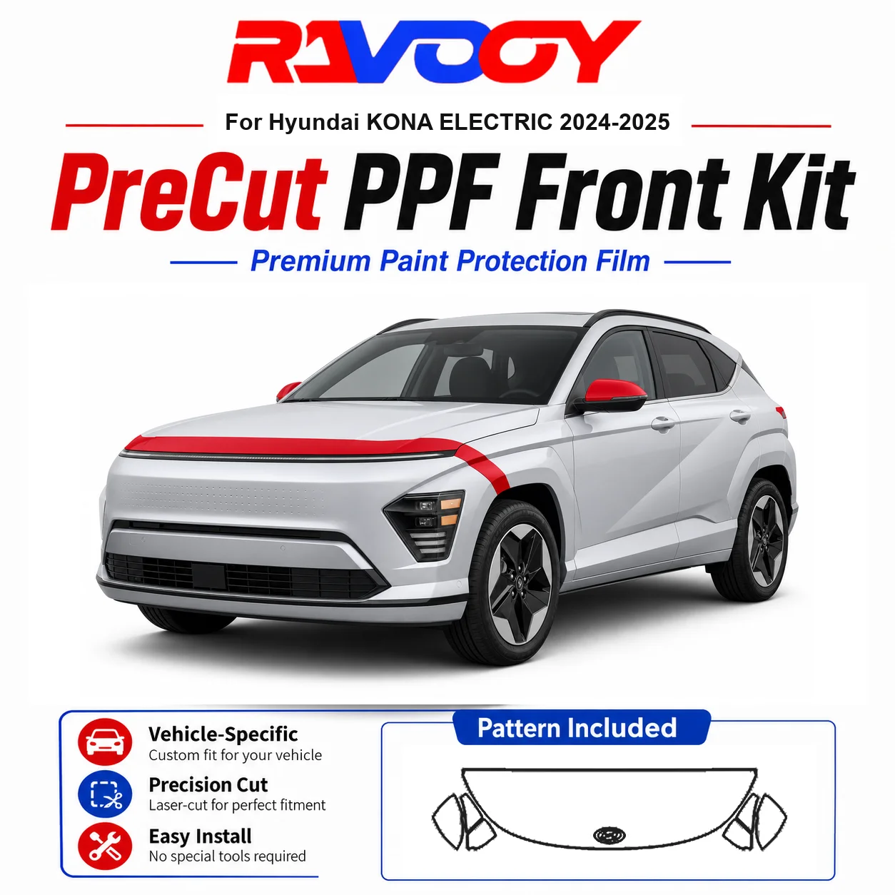 8.5mil TPU Precut PPF Kit For Hyundai KONA ELECTRIC 2024-2025 - Hood, Fenders & Mirror Set - Self-Healing Clear Bra Film
8.5mil TPU Precut PPF Kit For Hyundai KONA ELECTRIC 2024-2025 - Hood, Fenders & Mirror Set - Self-Healing Clear Bra Film