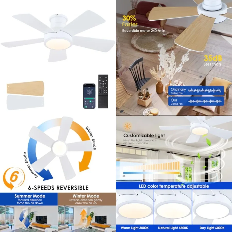 Flush Mount Ceiling Fan with Lights and Remote, Modern Quiet DC Motor Low Profile Ceiling Fan for Low Ceilings, 5 Reversible Bl
Flush Mount Ceiling Fan with Lights and Remote, Modern Quiet DC Motor Low Profile Ceiling Fan for Low Ceilings, 5 Reversible Bl