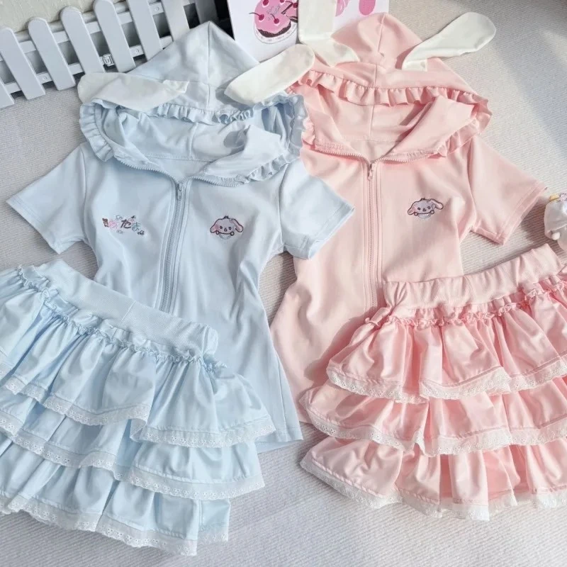 Women Sweet Rabbit Ear Zipper Hooded Tops + Cute Cake Mini Skirt Harajuku Y2k Outfits Summer Japanese Kawaii Lolita 2-Pieces Set
Women Sweet Rabbit Ear Zipper Hooded Tops + Cute Cake Mini Skirt Harajuku Y2k Outfits Summer Japanese Kawaii Lolita 2-Pieces Set