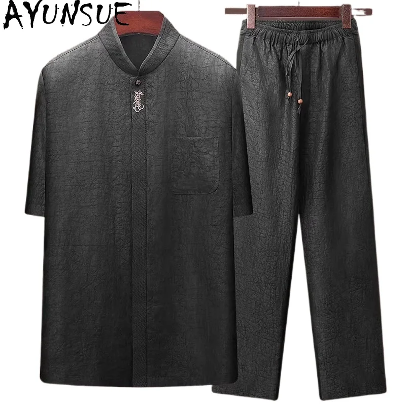 AYUNSUE 100% Natural Mulberry Silk Shirt for Men Summer 2026 Luxury Watered Gauze Pants Man Two Piece Set Outfits Black Shirts
AYUNSUE 100% Natural Mulberry Silk Shirt for Men Summer 2026 Luxury Watered Gauze Pants Man Two Piece Set Outfits Black Shirts