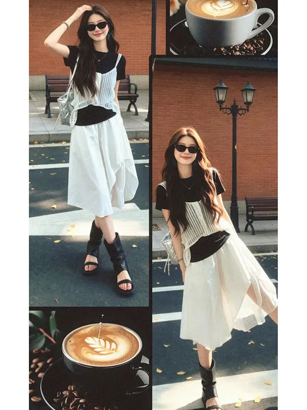 Korean Lazy Style Fashion Set Summer Short Sleeve T-Shirt White Vest Design Sense Seven-Five Pants Three-Piece Set for Women
Korean Lazy Style Fashion Set Summer Short Sleeve T-Shirt White Vest Design Sense Seven-Five Pants Three-Piece Set for Women