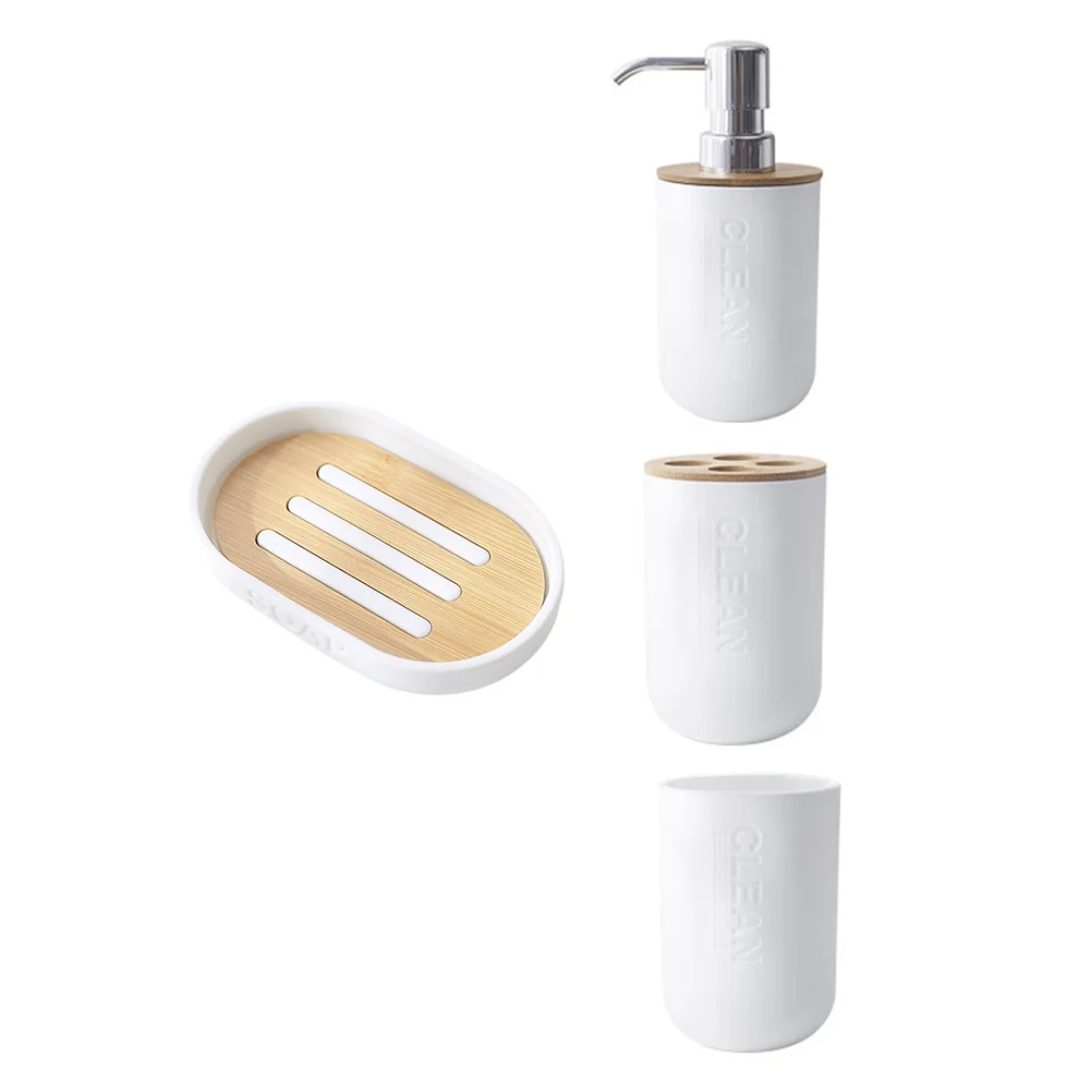 Bathroom 4 Piece Set Sanitary Accessories Plastic Bamboo Toothbrush Cup Storage Lotion Bottle HomeDecoration GiftSet
Bathroom 4 Piece Set Sanitary Accessories Plastic Bamboo Toothbrush Cup Storage Lotion Bottle HomeDecoration GiftSet