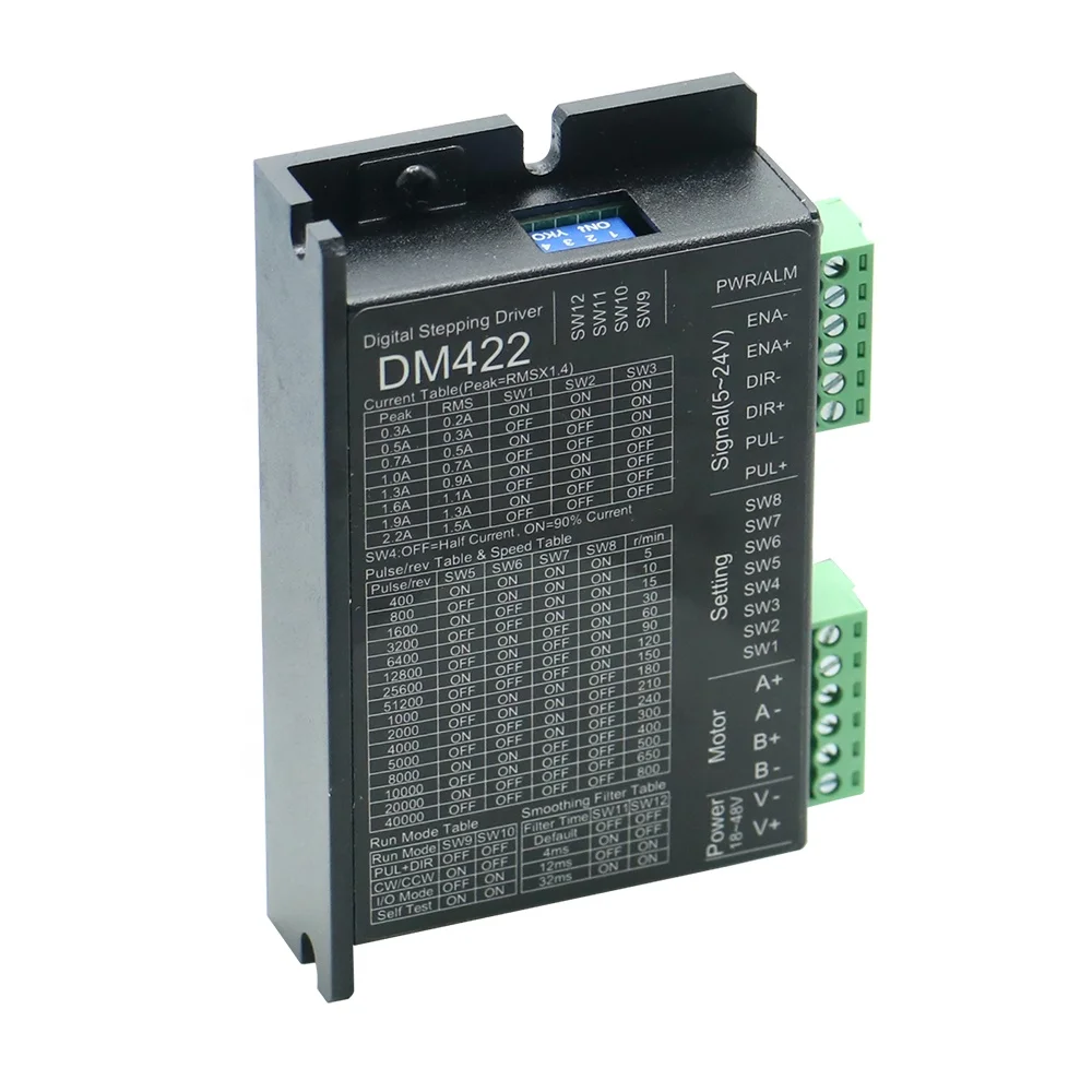 0.5-2.2A 20-40VDC Two Phase Open Loop DM422 Digital Stepper Motor Driver For Nema8/11/14 Nema 16 Or Nema 17 Stepper Motor
0.5-2.2A 20-40VDC Two Phase Open Loop DM422 Digital Stepper Motor Driver For Nema8/11/14 Nema 16 Or Nema 17 Stepper Motor
