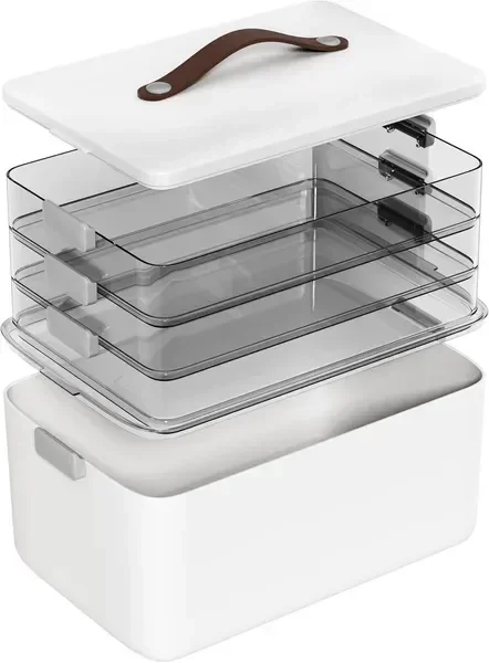 4-Tier Medicine Organizer Storage Box, Portable Bin with Lid and Leather Handle, Cabinet Closet
4-Tier Medicine Organizer Storage Box, Portable Bin with Lid and Leather Handle, Cabinet Closet