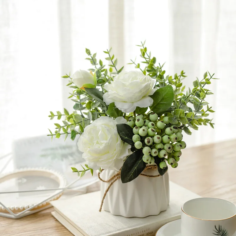 20cm Nordic Artificial Flower Suit Ceramic Hemp Rope Vase Rose Simulation Plant Potted Home Decoration Fake Flower Pot
20cm Nordic Artificial Flower Suit Ceramic Hemp Rope Vase Rose Simulation Plant Potted Home Decoration Fake Flower Pot