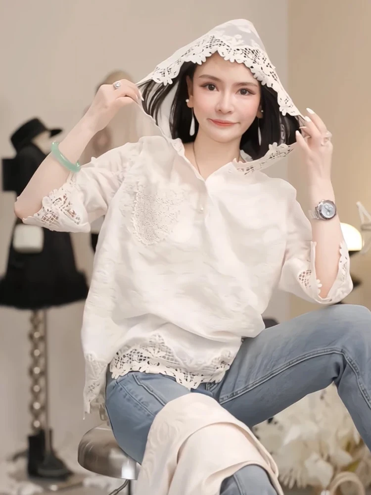 Faionable Lace Splice Seven Sve Sun Protection Small irt Loose Fit Hooded f Buttoned Overhead Summer Top for Women
Faionable Lace Splice Seven Sve Sun Protection Small irt Loose Fit Hooded f Buttoned Overhead Summer Top for Women