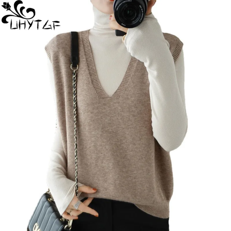 UHYTGF Blended Wool Vest Womens Sleeveless Knitted Top V-Neck Elastic Pullover Loose Spring Autumn Sweater Waistcoat Female 2468
UHYTGF Blended Wool Vest Womens Sleeveless Knitted Top V-Neck Elastic Pullover Loose Spring Autumn Sweater Waistcoat Female 2468