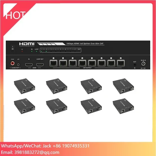 Splitter Video and Audio 4:4:4 HDCP2.2 Splitter 1 in 8 Out 60m: 1080P@60Hz Via a Single CAT6/6a/7 Cable
Splitter Video and Audio 4:4:4 HDCP2.2 Splitter 1 in 8 Out 60m: 1080P@60Hz Via a Single CAT6/6a/7 Cable