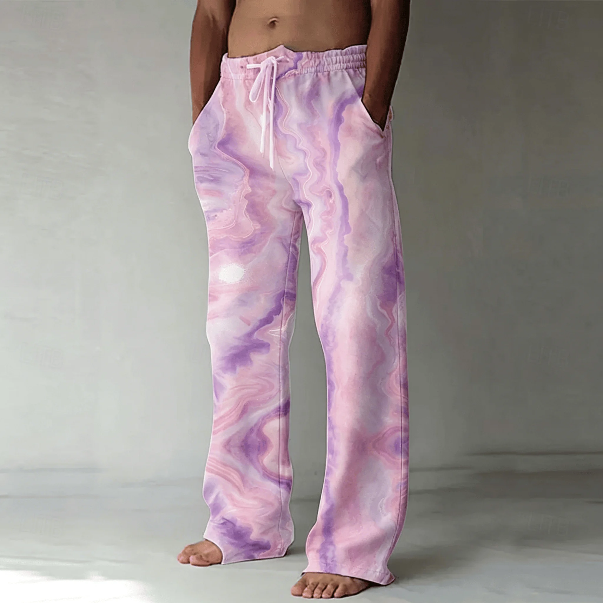 Men's Pink Purple Marble Tie Dye Print Drawstring Wide Leg Pants, Casual Beach Straight Pants for Spring & Summer
Men's Pink Purple Marble Tie Dye Print Drawstring Wide Leg Pants, Casual Beach Straight Pants for Spring & Summer