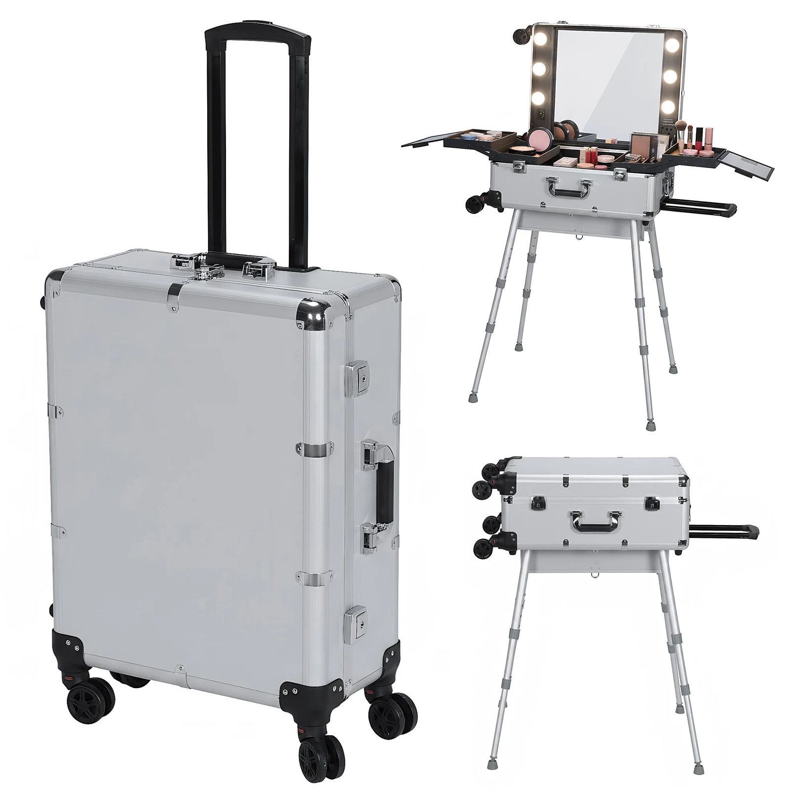 Rolling Professional Artist Trolley with Mirror and Lights Studio Free Standing Case with Wheels Stands for Women and Girls
Rolling Professional Artist Trolley with Mirror and Lights Studio Free Standing Case with Wheels Stands for Women and Girls