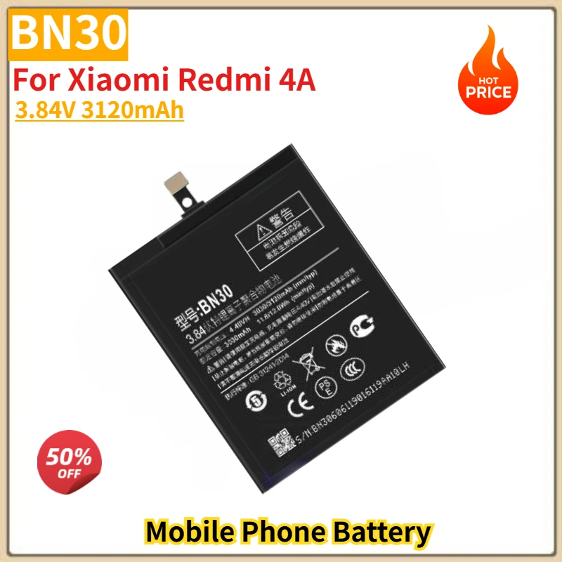 BN30 High Quality Phone Battery 3.84V 3120mAh for Xiaomi Redmi 4A Brand New Replacement Battery
BN30 High Quality Phone Battery 3.84V 3120mAh for Xiaomi Redmi 4A Brand New Replacement Battery