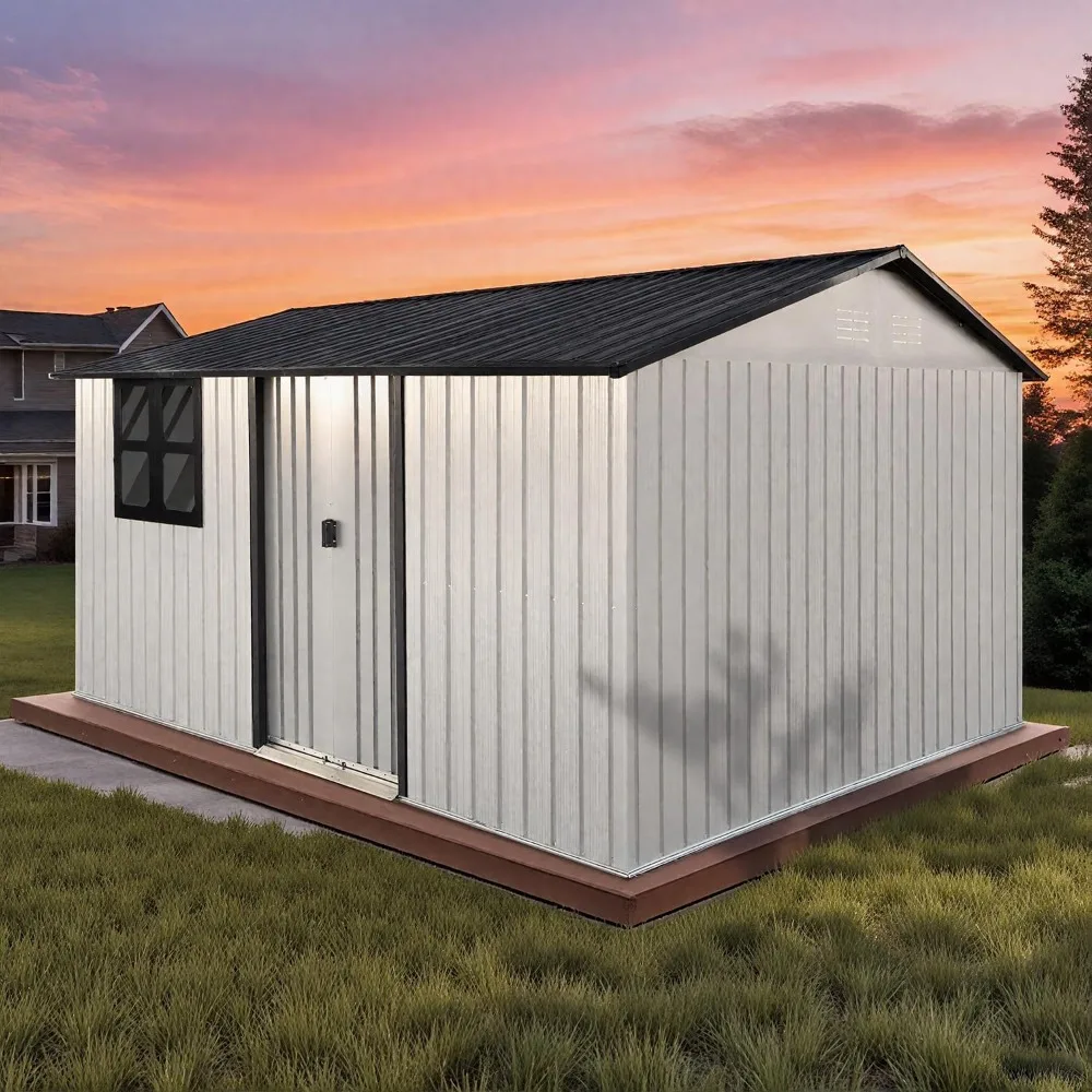 12 x 10 FT Outdoor Storage Shed, Metal Garden Tool Shed with Slooping Roof, Lockable Doors and Aluminum Frames, Easy to Assemble
12 x 10 FT Outdoor Storage Shed, Metal Garden Tool Shed with Slooping Roof, Lockable Doors and Aluminum Frames, Easy to Assemble