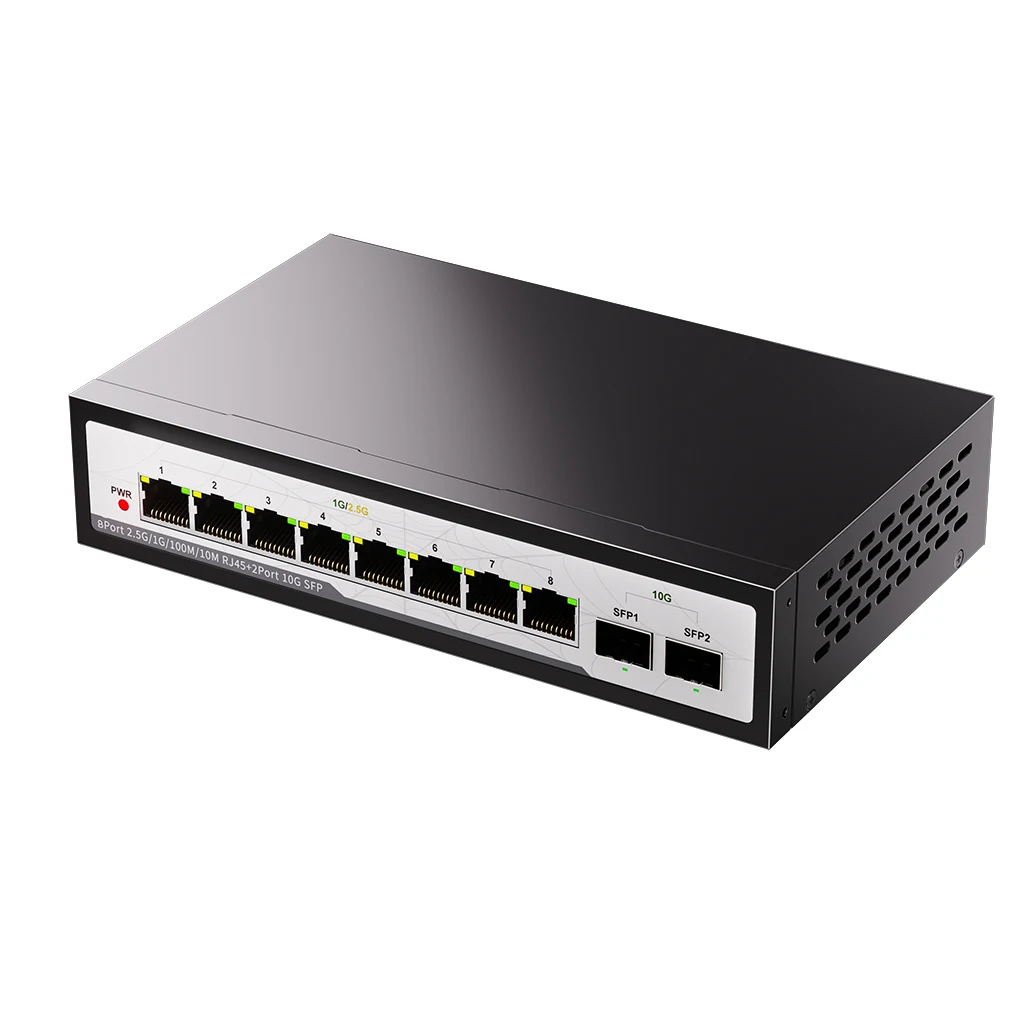 8-Ports 10/100/1000/2500Mbps+2-Ports 10Gbps SFP Unmanaged Ethernet Switch RJ45 Ports 2.5G Network Splitter Support Auto MDI/MDIX
8-Ports 10/100/1000/2500Mbps+2-Ports 10Gbps SFP Unmanaged Ethernet Switch RJ45 Ports 2.5G Network Splitter Support Auto MDI/MDIX