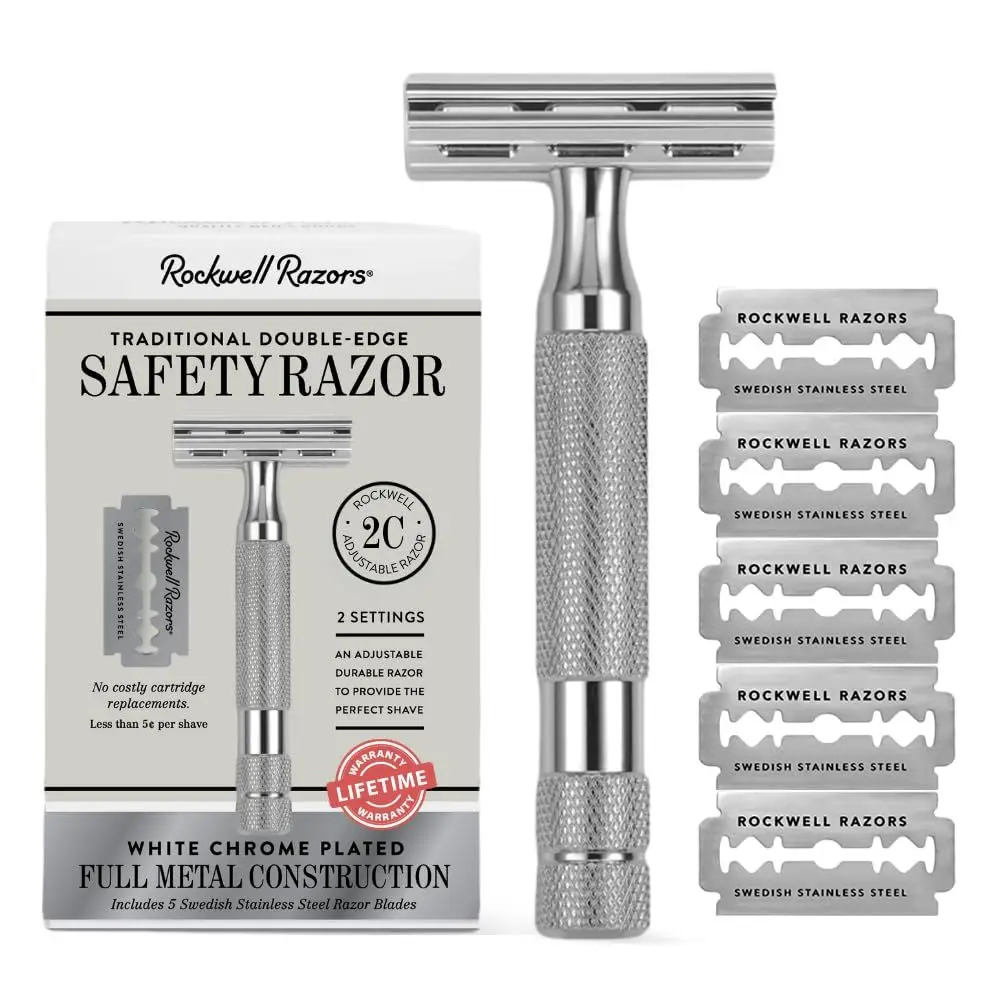 Adjustable Double Edge Safety Razor with 5 Recyclable Blades for Men & Women
Adjustable Double Edge Safety Razor with 5 Recyclable Blades for Men & Women
