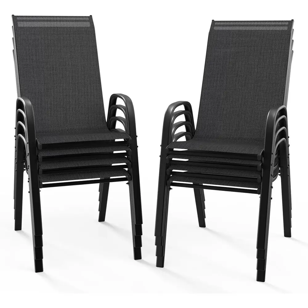 Stackable 8-Piece Outdoor Dining Set with Comfortable Sling High-Back Chairs and Armrests for Patio, Poolside, Garden in Black
Stackable 8-Piece Outdoor Dining Set with Comfortable Sling High-Back Chairs and Armrests for Patio, Poolside, Garden in Black