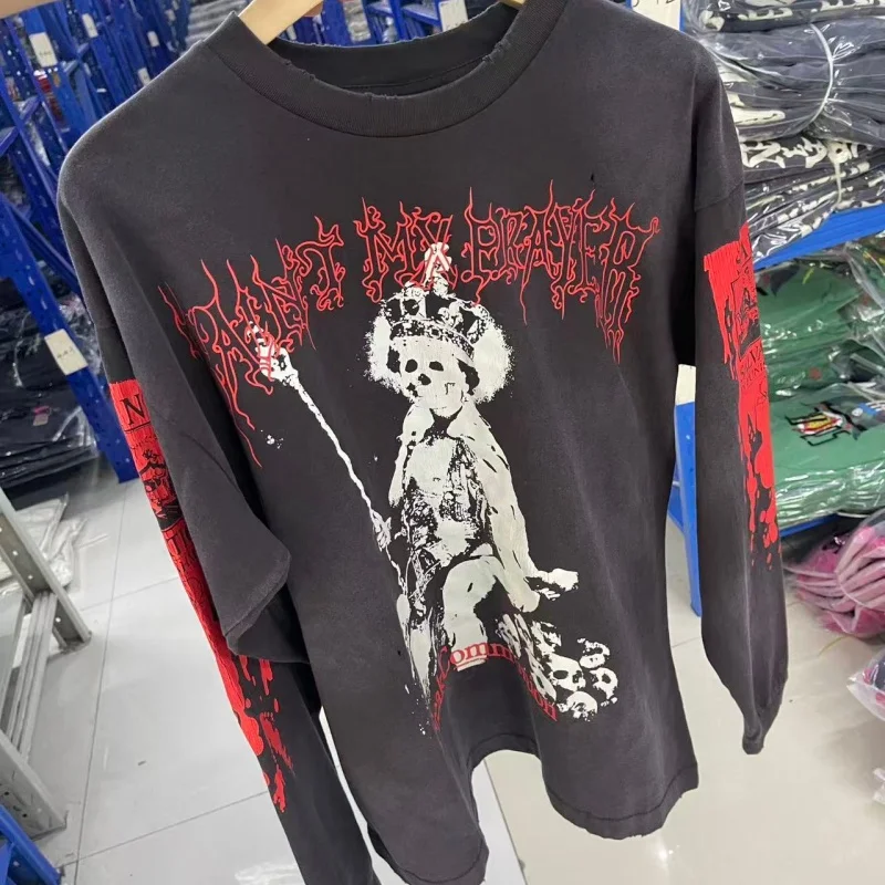 Vintage Washed Long Sleeve T-Shirt Men Gothic Skull & SAINT Print Oversized Street tees
Vintage Washed Long Sleeve T-Shirt Men Gothic Skull & SAINT Print Oversized Street tees